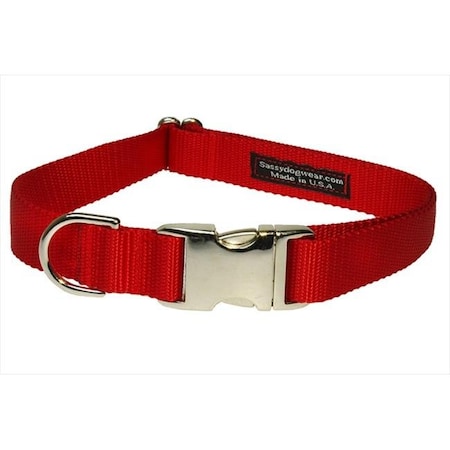 Sassy Dog Wear SOLID RED-METAL BUCKLE SM-C Nylon & Aluminum Buckles Dog Collar; Red - Small